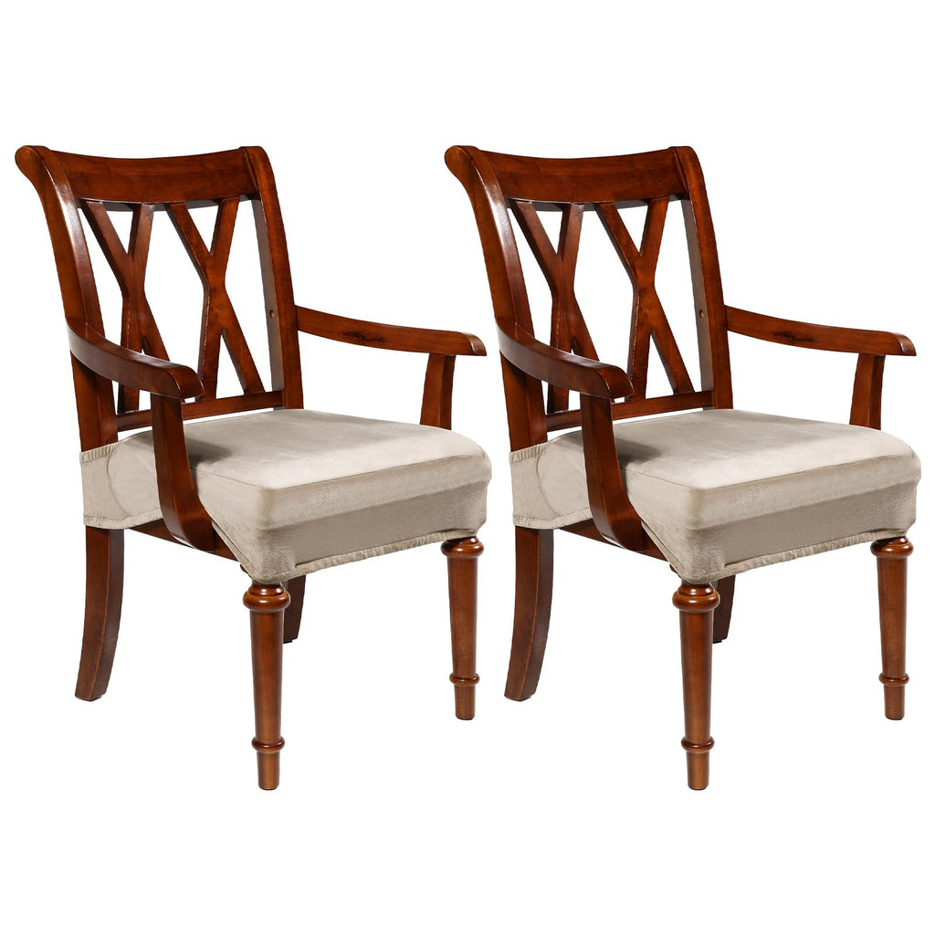 Havawish Extra Wide Dining Chair Seat Covers, Beige White, Velvet, 6 Pcs