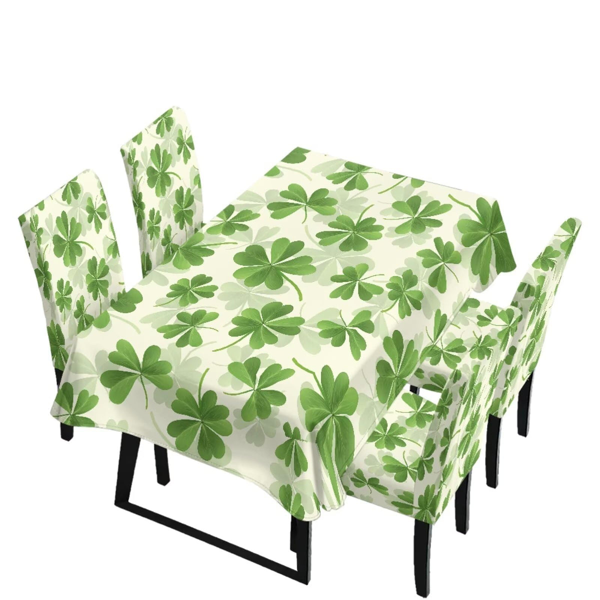 Dining Room Chair Cover and Tablecloths 7 Pack, Stain Resistant Stretch Kitchen Chair Seat Slipcovers Anti-Wrinkle Table Protector for Party, Pastoral Rose Flower Stripes Print Green