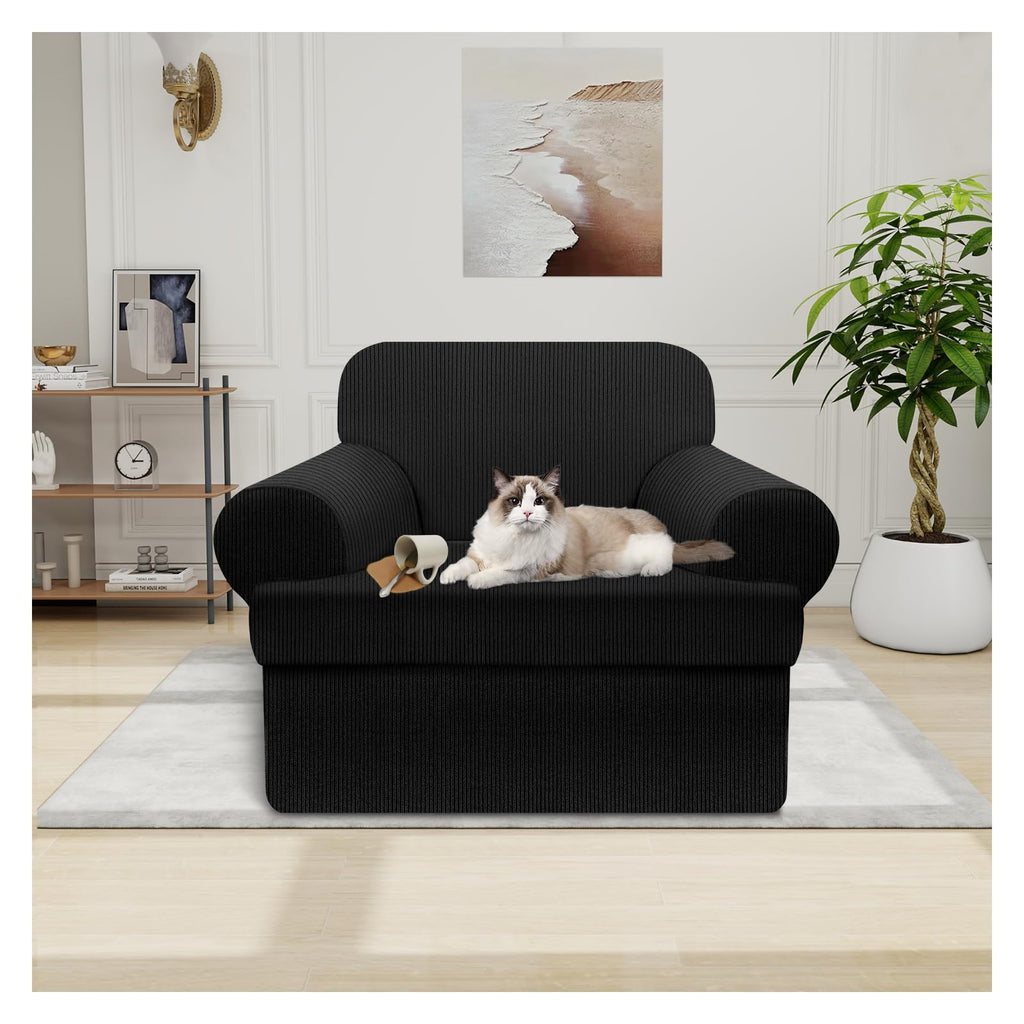 100% WaterproofLoveseat Cover 3-Piece Set Striped Loveseat Slipcovers for 2 Cushion Couch Sofa Covers with TPU Leakproof Bottom Stretch Couch Protector Pet Proof - Loveseat, Navy