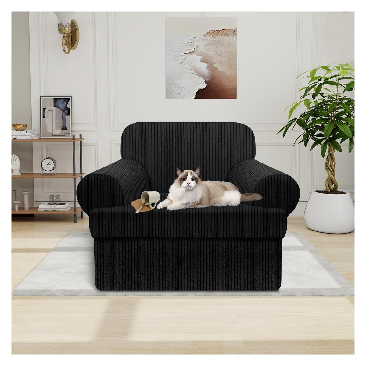 100% WaterproofLoveseat Cover 3-Piece Set Striped Loveseat Slipcovers for 2 Cushion Couch Sofa Covers with TPU Leakproof Bottom Stretch Couch Protector Pet Proof - Loveseat, Navy