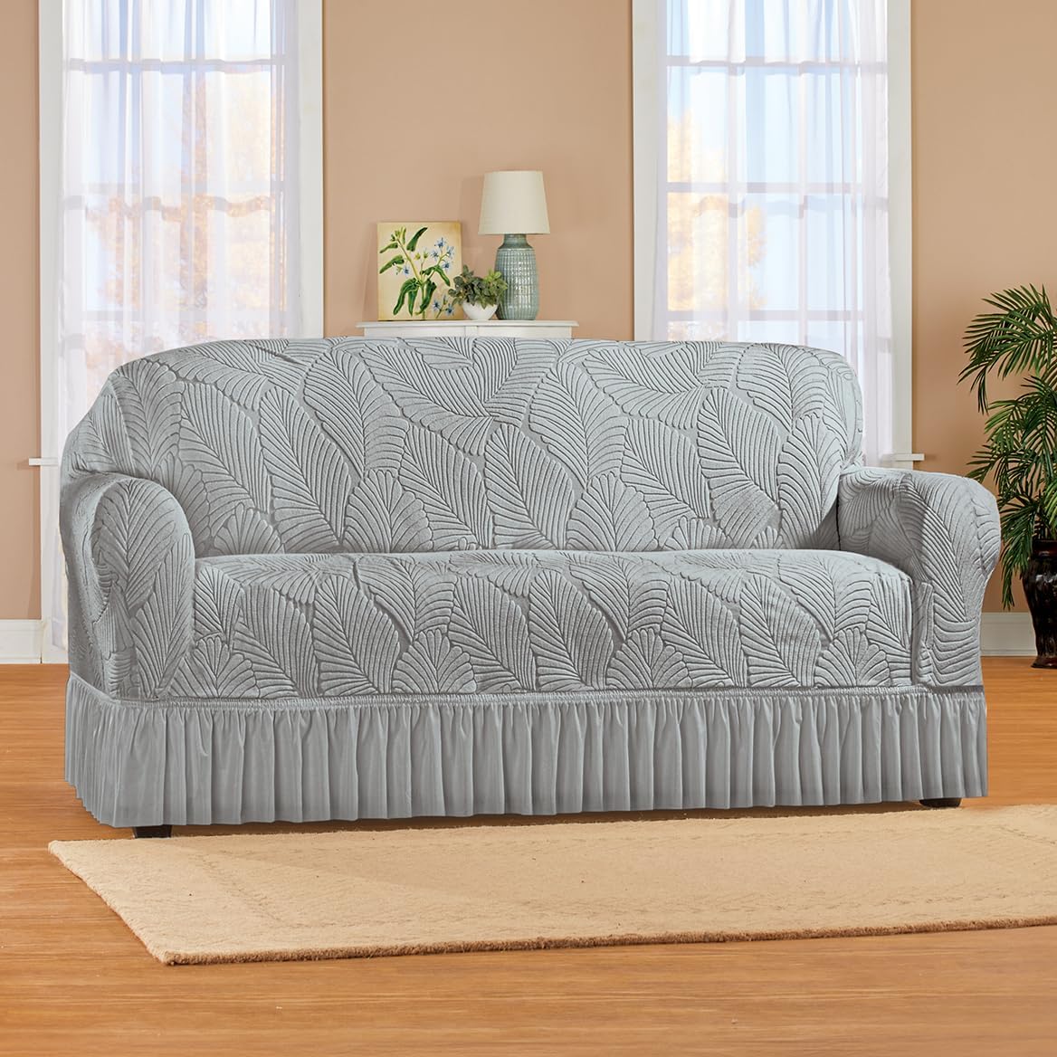 Collections Etc Textured Leaf Design Ruffled Skirt Slipcover