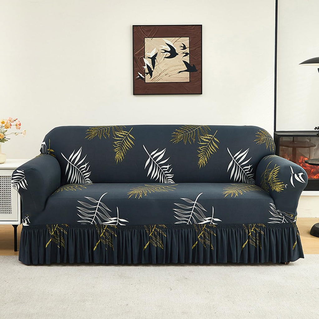 KAIJIE Super Stretch Sofa Slipcover–Non Slip Soft Couch Sofa Cover,Skirt Edge Design with Non Skid Foam and Elastic Bottoms for Crafted from Soft Polyester Printed Pattern（2-Person seat Couch Cover）