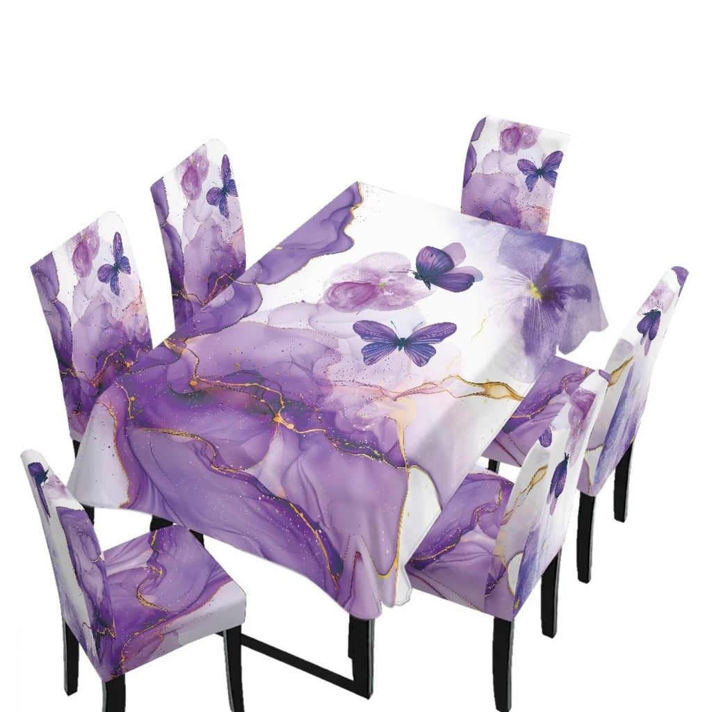 Palm Leaves Rectangular Table Cloth & Dining Chair Covers Set of 5, Stain Resistant Wipeable Chair Protectors for Farmhouse Rustic Home Kitchen Party Decor