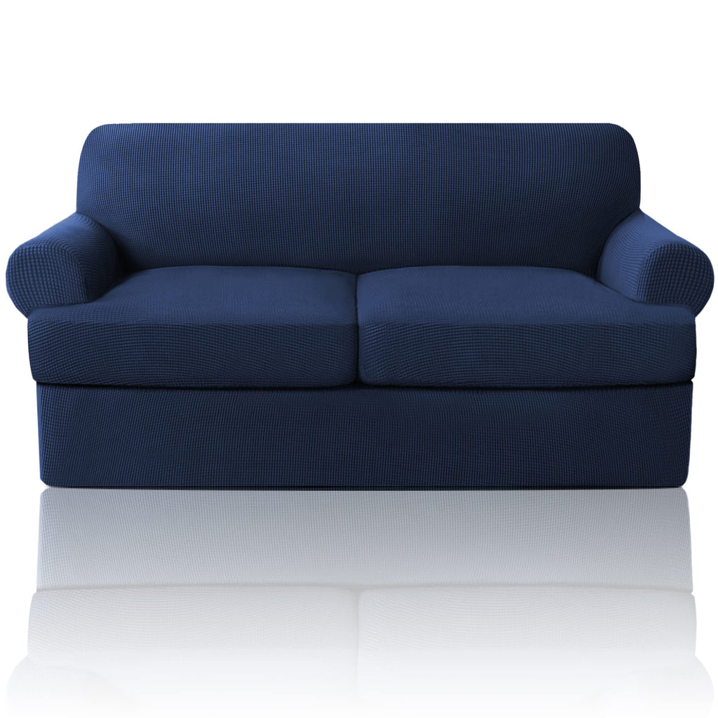 PrinceDeco T Cushion Loveseat Slipcover - 3 Pieces Sofa Cover for 2 Cushion Couch with 2 Individual T Shape Seat Covers Width Up to 76 Inch - Stretch, Machine Washable, Porcelain