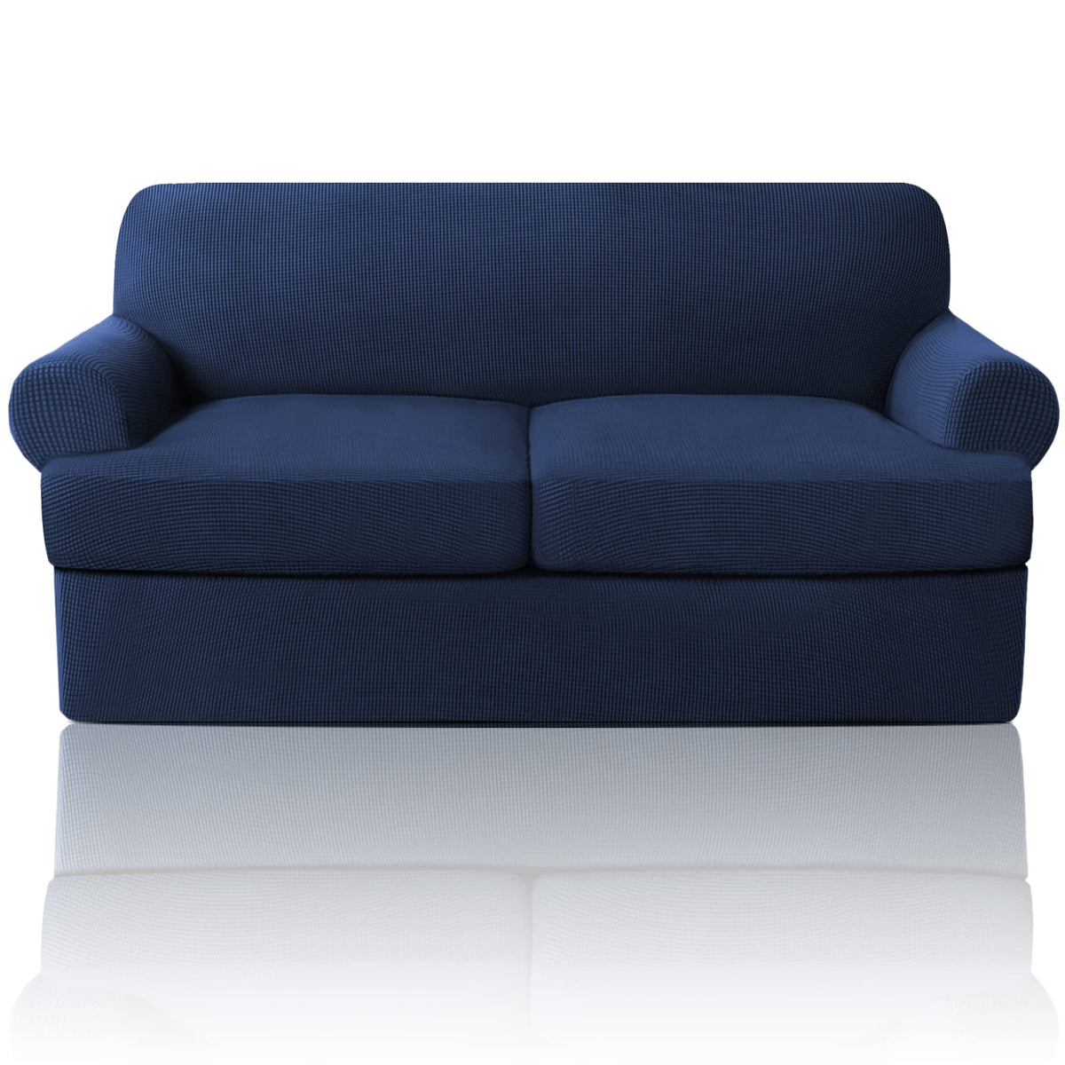 PrinceDeco T Cushion Loveseat Slipcover - 3 Pieces Sofa Cover for 2 Cushion Couch with 2 Individual T Shape Seat Covers Width Up to 76 Inch - Stretch, Machine Washable, Porcelain