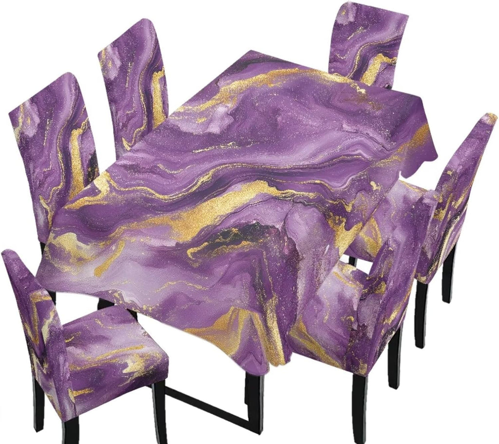 5 Pack Dining Table Cloth Rectangle 4 Seater Includes Kitchen Chair Covers, Stretch Seat Covers for Dining Chairs Anti-dust Washable Table Protector, Tribe Aztec Geometry Print