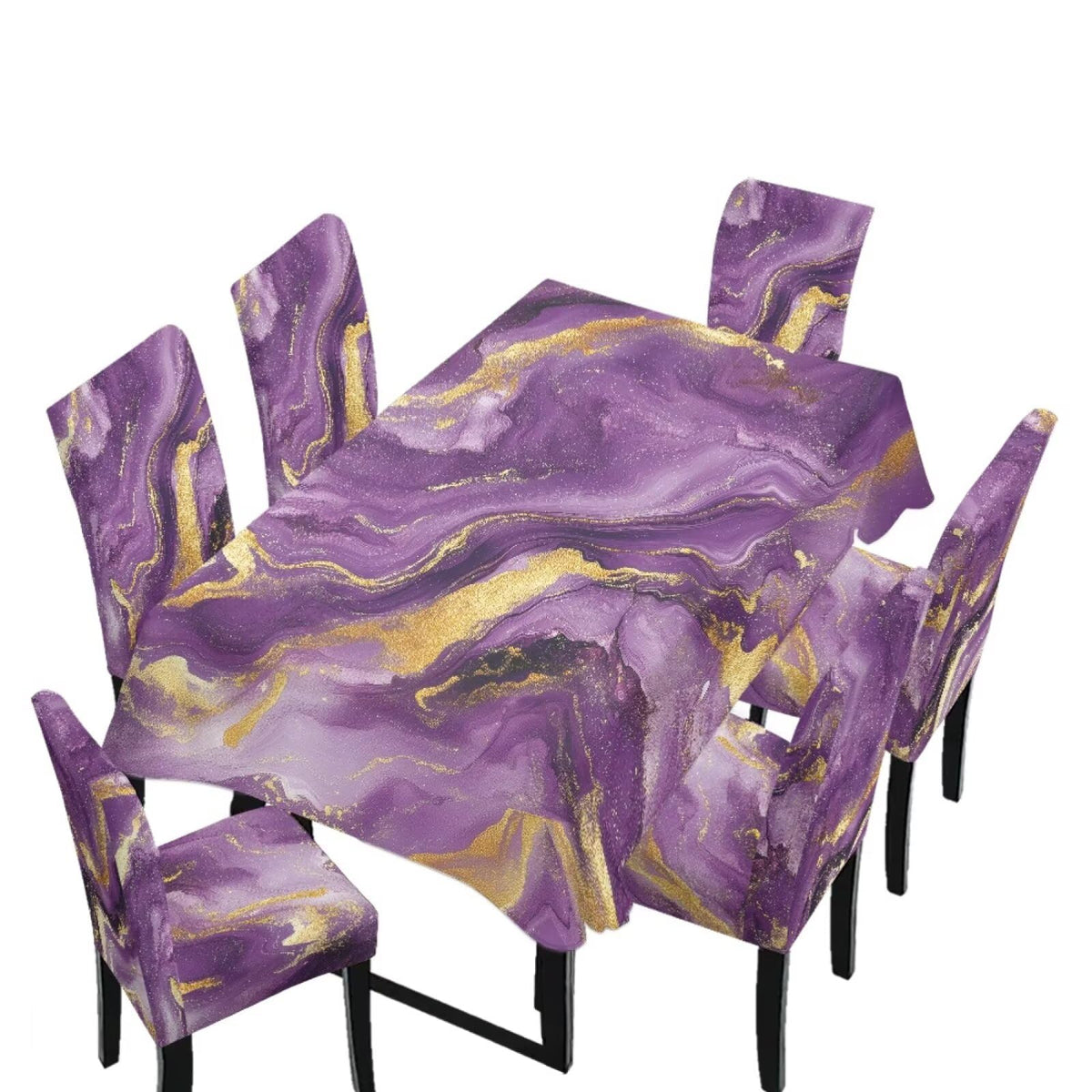 Dining Room Chair Cover and Tablecloths 7 Pack, Stain Resistant Stretch Kitchen Chair Seat Slipcovers Anti-Wrinkle Table Protector for Party, Pastoral Rose Flower Stripes Print Green