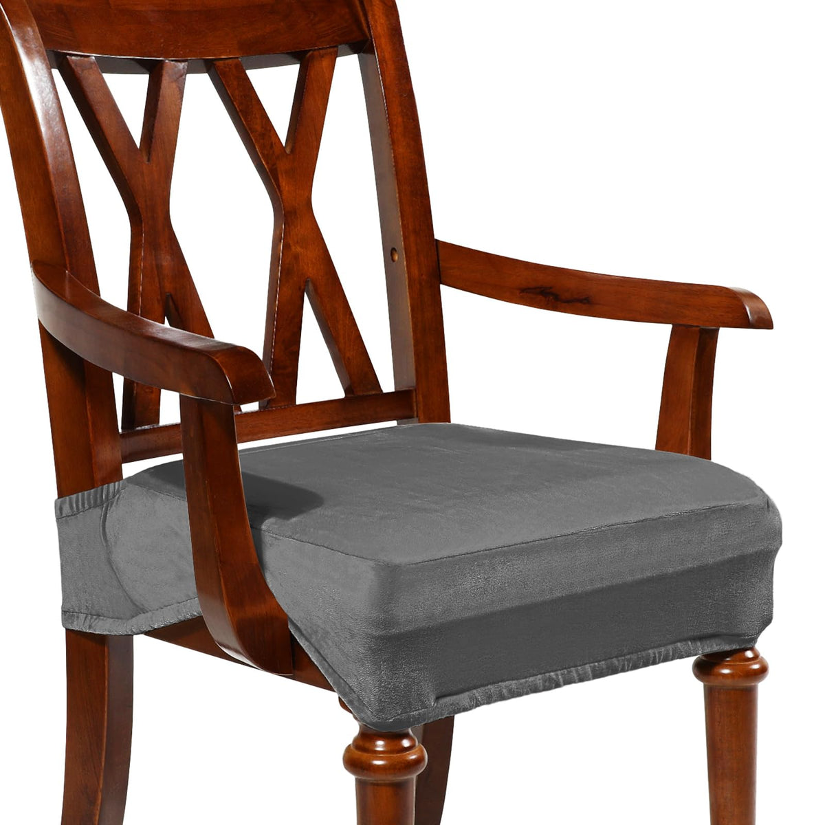 Havawish Extra Wide Dining Chair Seat Covers, Beige White, Velvet, 6 Pcs
