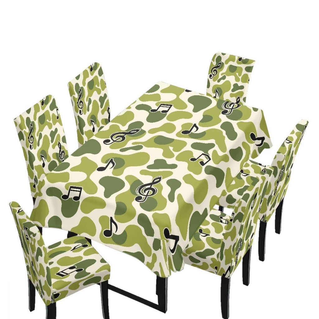 Blue Floral Rectangular Table Cloth & Dining Chair Covers Set of 5, Stain Resistant Wipeable Chair Protectors for Farmhouse Rustic Home Kitchen Party Decor