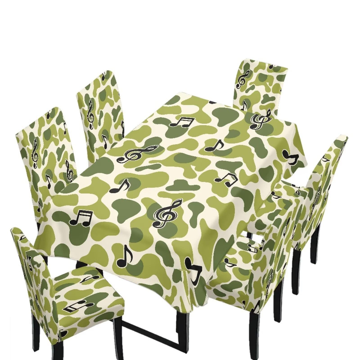 Blue Floral Rectangular Table Cloth & Dining Chair Covers Set of 5, Stain Resistant Wipeable Chair Protectors for Farmhouse Rustic Home Kitchen Party Decor
