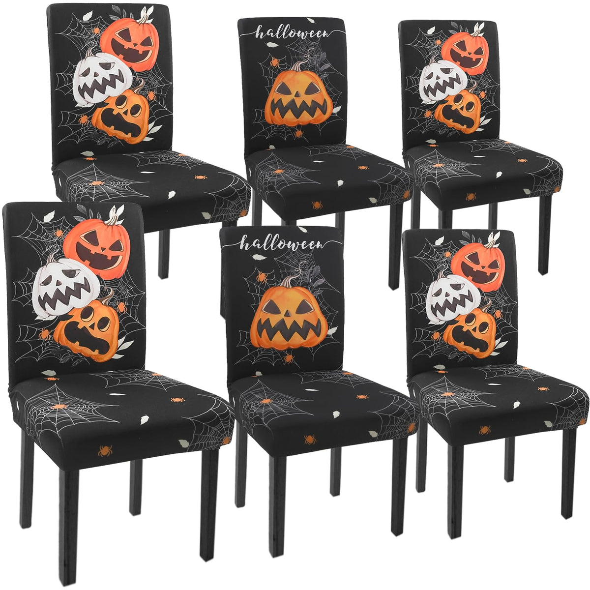 Halloween Chair Covers Set of 4 Pumpkin Ghost Spider Parsons Slipcovers