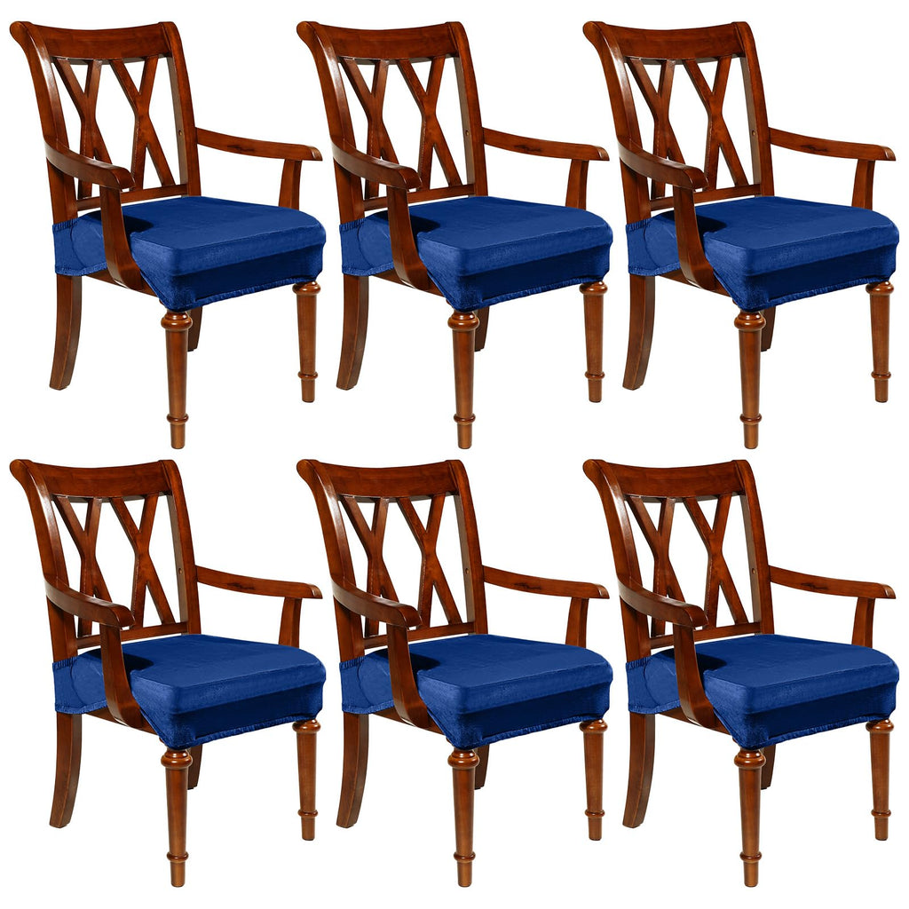 Havawish Extra Wide Dining Chair Seat Covers, Beige White, Velvet, 6 Pcs