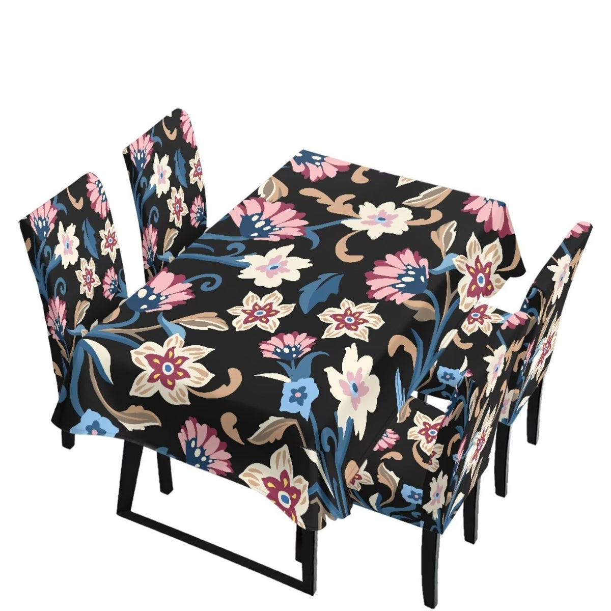 5 Pack Dining Room Chair Cover Set and Table Cloth Rectangle, Dust Proof Machine Washable Tablecloths Comfortable Chair Seat Slipcovers for Restaurant Decor, Abstract Fluid Marble