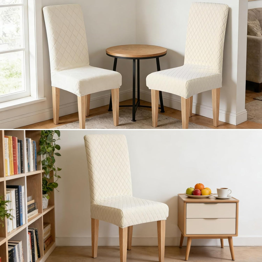 Dioxide Waterproof Chair Covers for Dining Chairs, Stretch Dining Chair Covers Set of 6, Parson Chair Slipcovers, Washable Kitchen Chairs Seat Covers Protectors for Home Restaurant Banquet - Beige