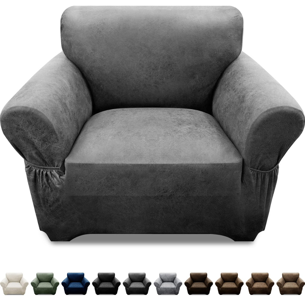 3-Pieces T Cushion Loveseat Slipcovers Leather Look Couch Cover Loveseat Covers for 2 Cushion Couch Furniture Protector Stretch Sofa Cover with 2 Individual T Cushion Seat Covers, Brown