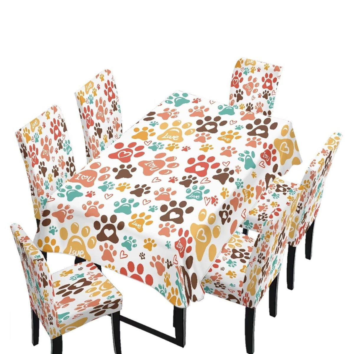Fall Pumpkin Rectangular Table Cloth & Dining Chair Covers Set of 7, Stain Resistant Wipeable Chair Protectors for Farmhouse Rustic Home Kitchen Party Decor
