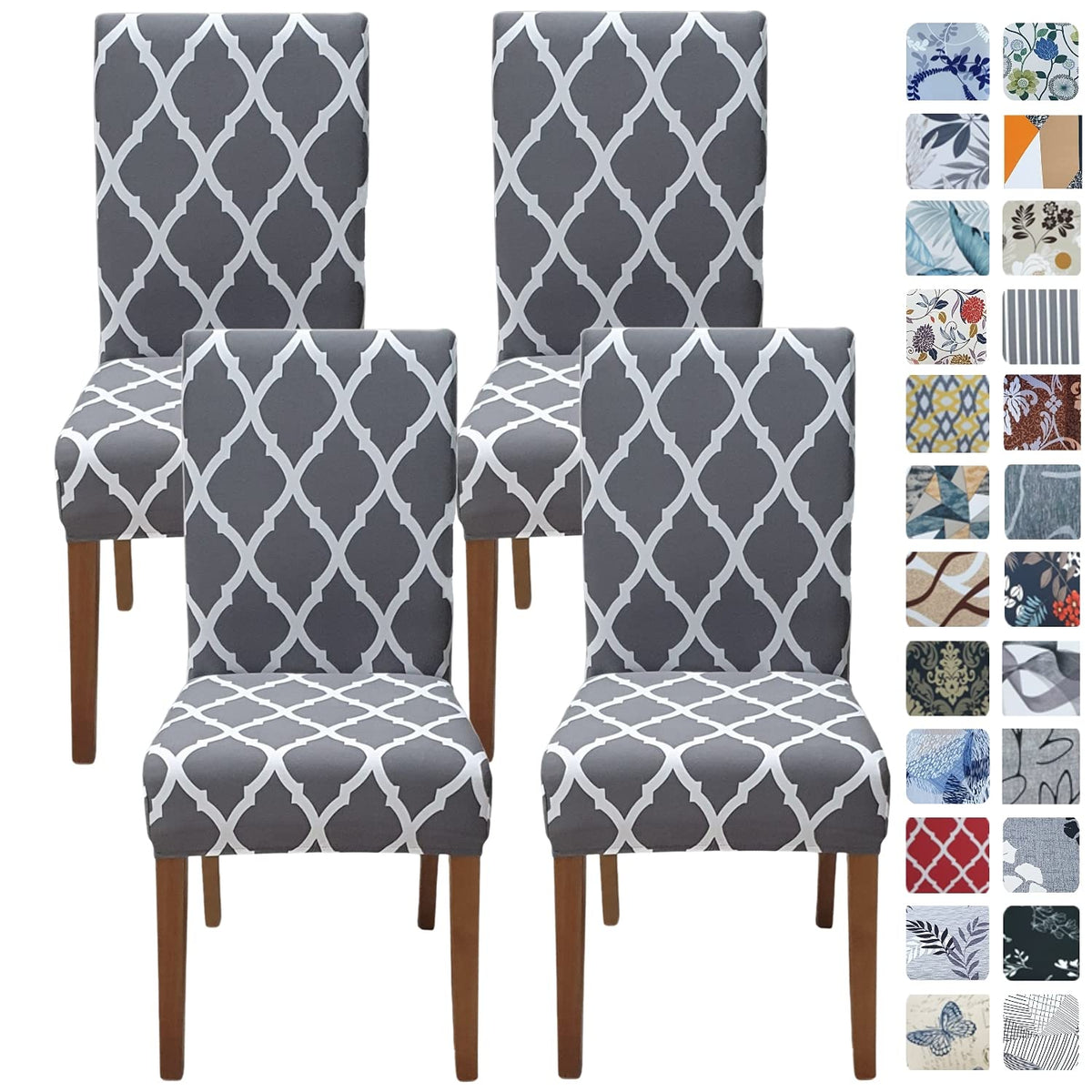 SPRINGRICO Chair Covers for Dining Room Set of 4, Stretch Dining Chair Cover, Washable Spandex Kitchen Parsons Chair Slipcovers, Removable Seat Protector for Home or Party (4 Pack, Lotus Gray)