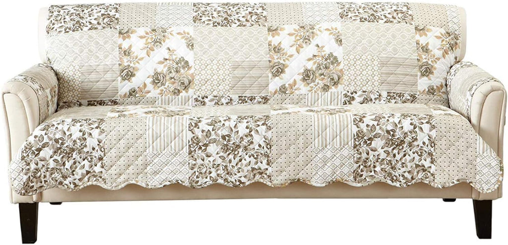 Great Bay Home Reversible Patchwork Sofa Cover - Washable Slipcover Furniture Protector with Elastic Straps - Perfect for Kids & Pets - Box-Stitched Detail (Taupe)