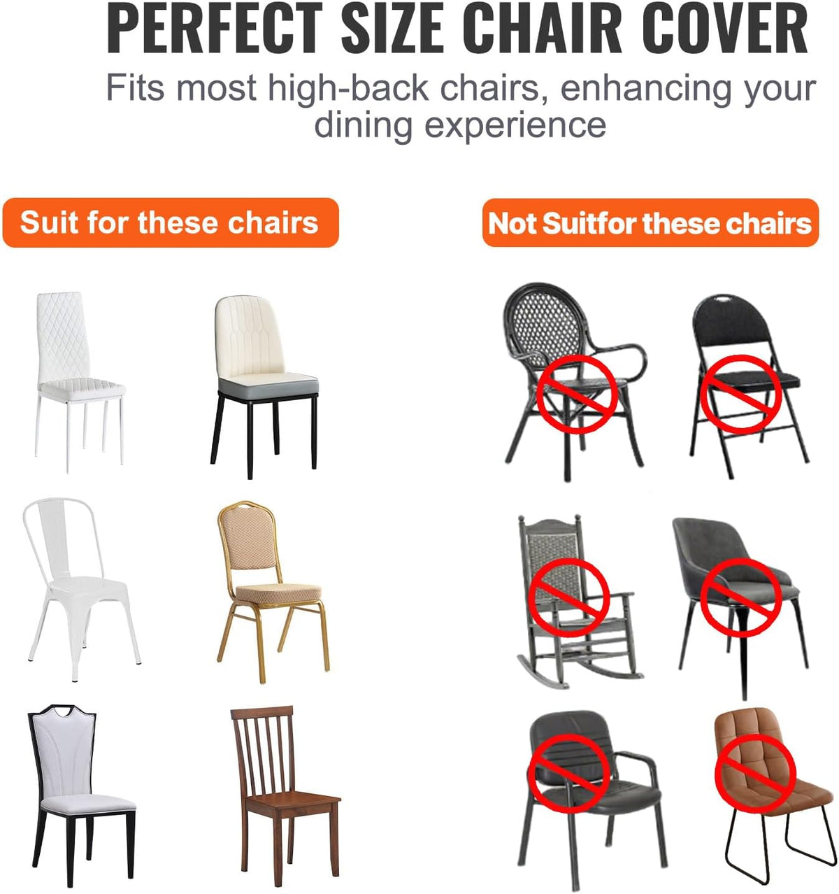 VEVOR 100 Pcs White Chair Covers Polyester Spandex Chair Cover Stretch Slipcovers for Wedding Party Dining Banquet Flat-Front Chair Covers