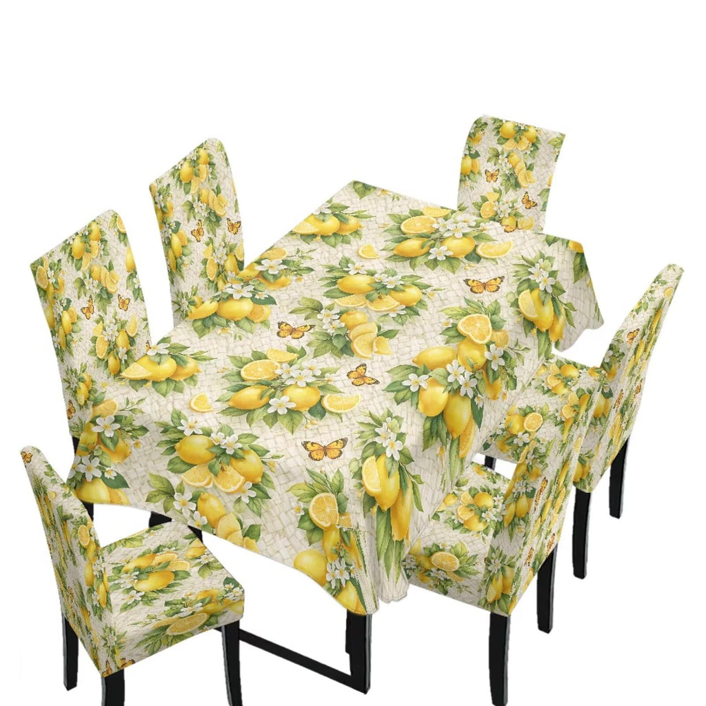 Table Cloth and Dining Chair Covers Set of 5, Kitchen Chair Slipcovers Rectangle Table Cover, Removable Anti-dust Tablecloths Stain Resistant Soft Hotel Decor, Retro Geometry Flower