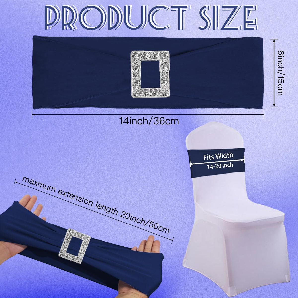 100 Pack Spandex Stretch Chair Sashes Bows Elastic Chair Cover Bands Ties with Buckle Slider for Wedding Party Banquet Restaurant Baby Shower Chairs Decorations (Navy Blue)