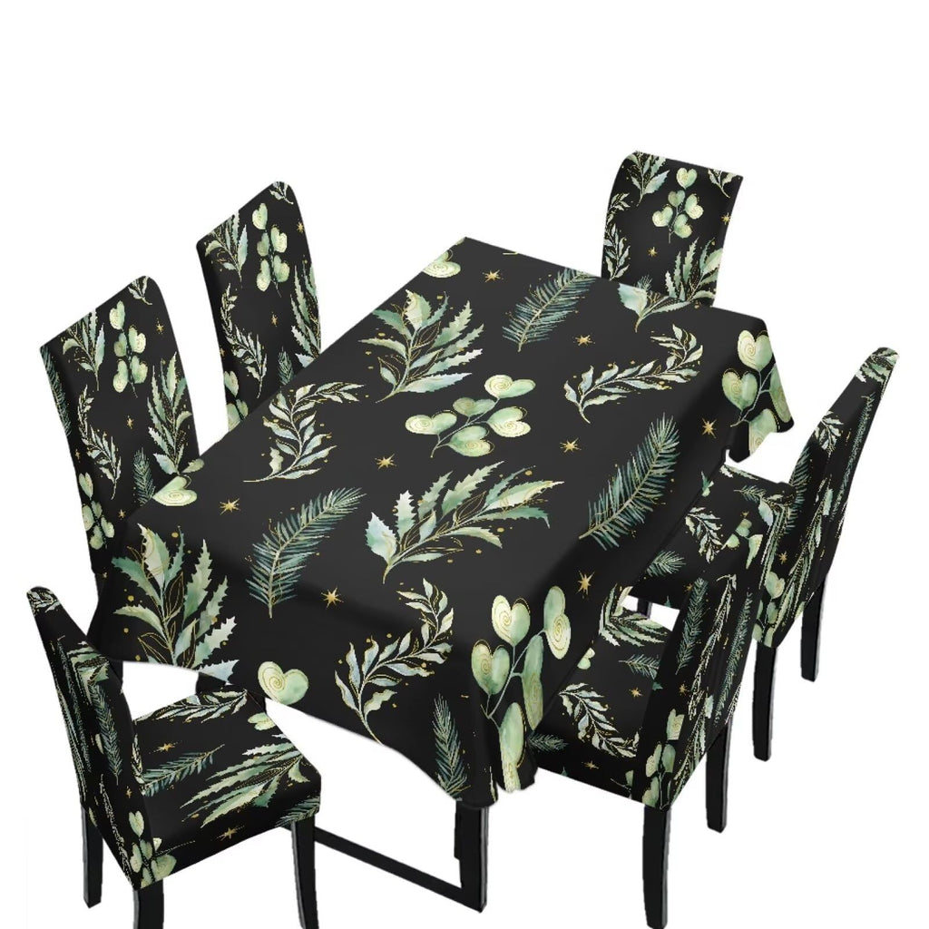 Blue Floral Rectangular Table Cloth & Dining Chair Covers Set of 5, Stain Resistant Wipeable Chair Protectors for Farmhouse Rustic Home Kitchen Party Decor