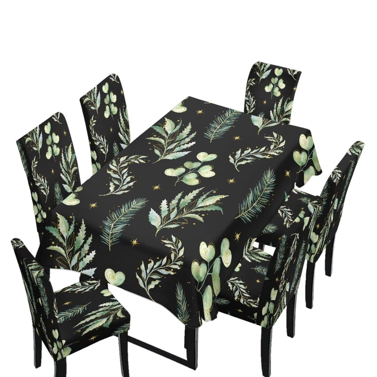 Blue Floral Rectangular Table Cloth & Dining Chair Covers Set of 5, Stain Resistant Wipeable Chair Protectors for Farmhouse Rustic Home Kitchen Party Decor