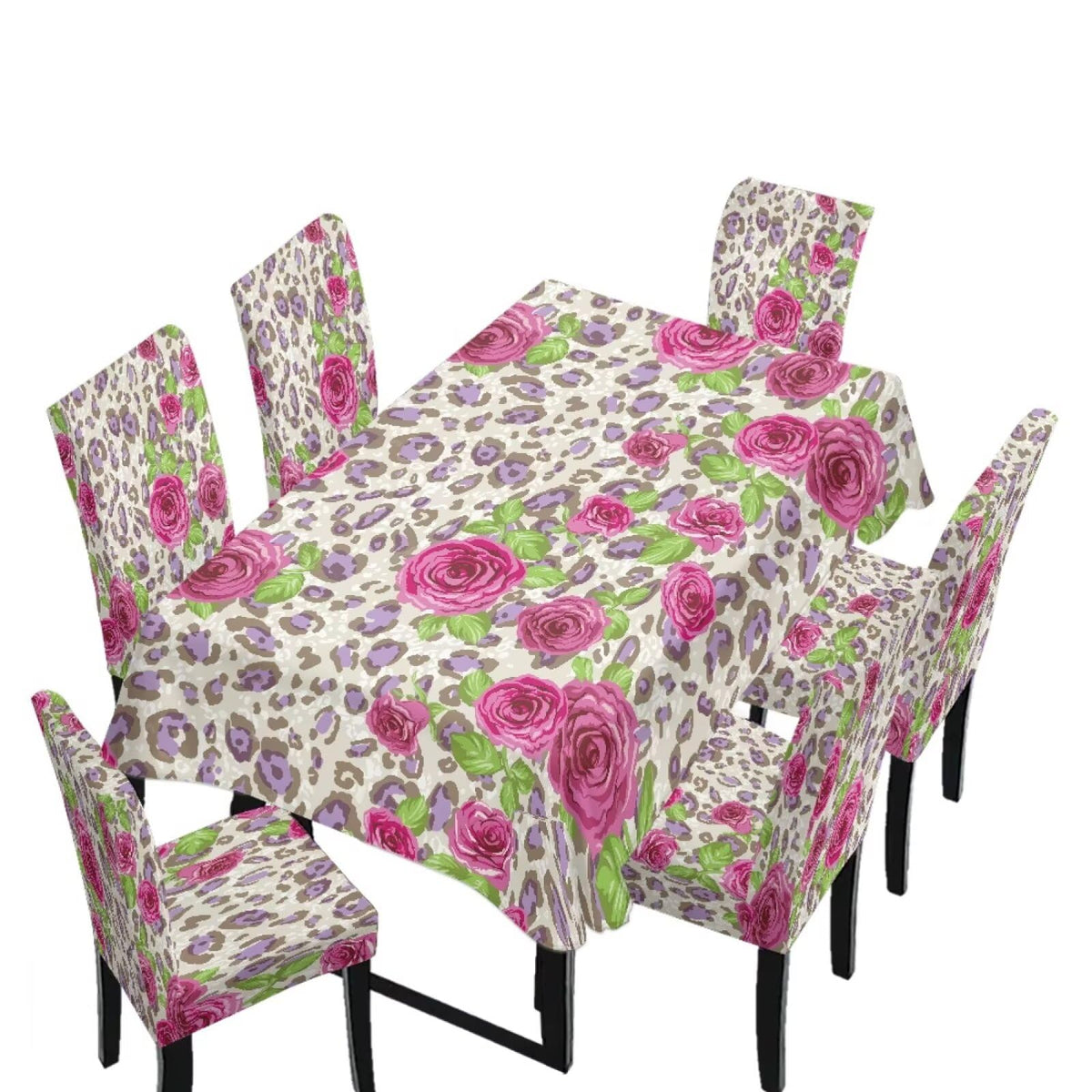 Easter Table Cloth Rectangle Table Set of 7 Include Kitchen Chair Covers and Tablecloths for Dining Room Banquet, Chair Seat Protector Cover, Easter Egg Bunny Floral Print Yellow