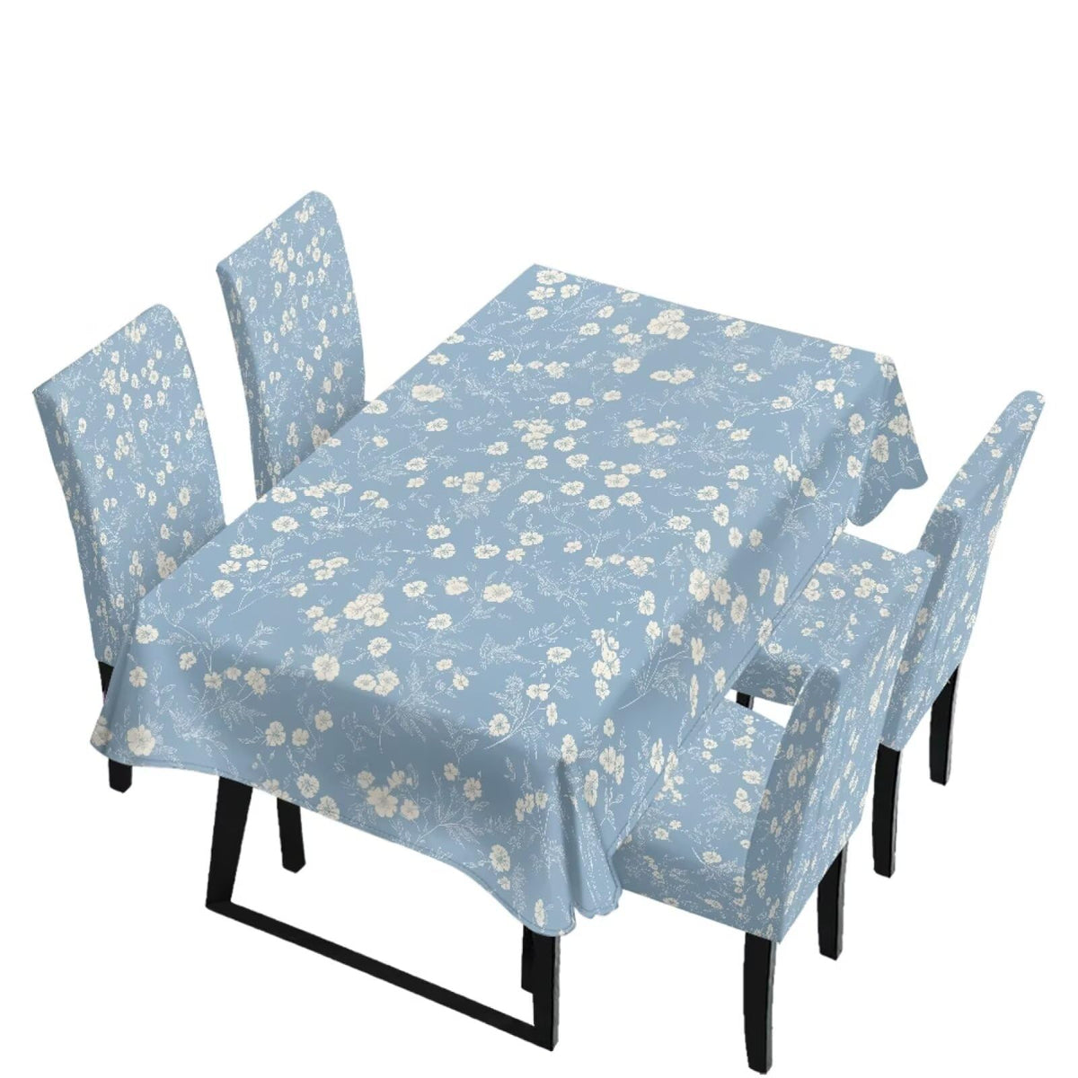 Table Cloth Rectangle Table Set of 7 Include Kitchen Chair Covers and Tablecloths for Dining Room Hotel Banquet, Anti-Scratch Chair Seat Protector Cover, Daisy Hippie Flower Print