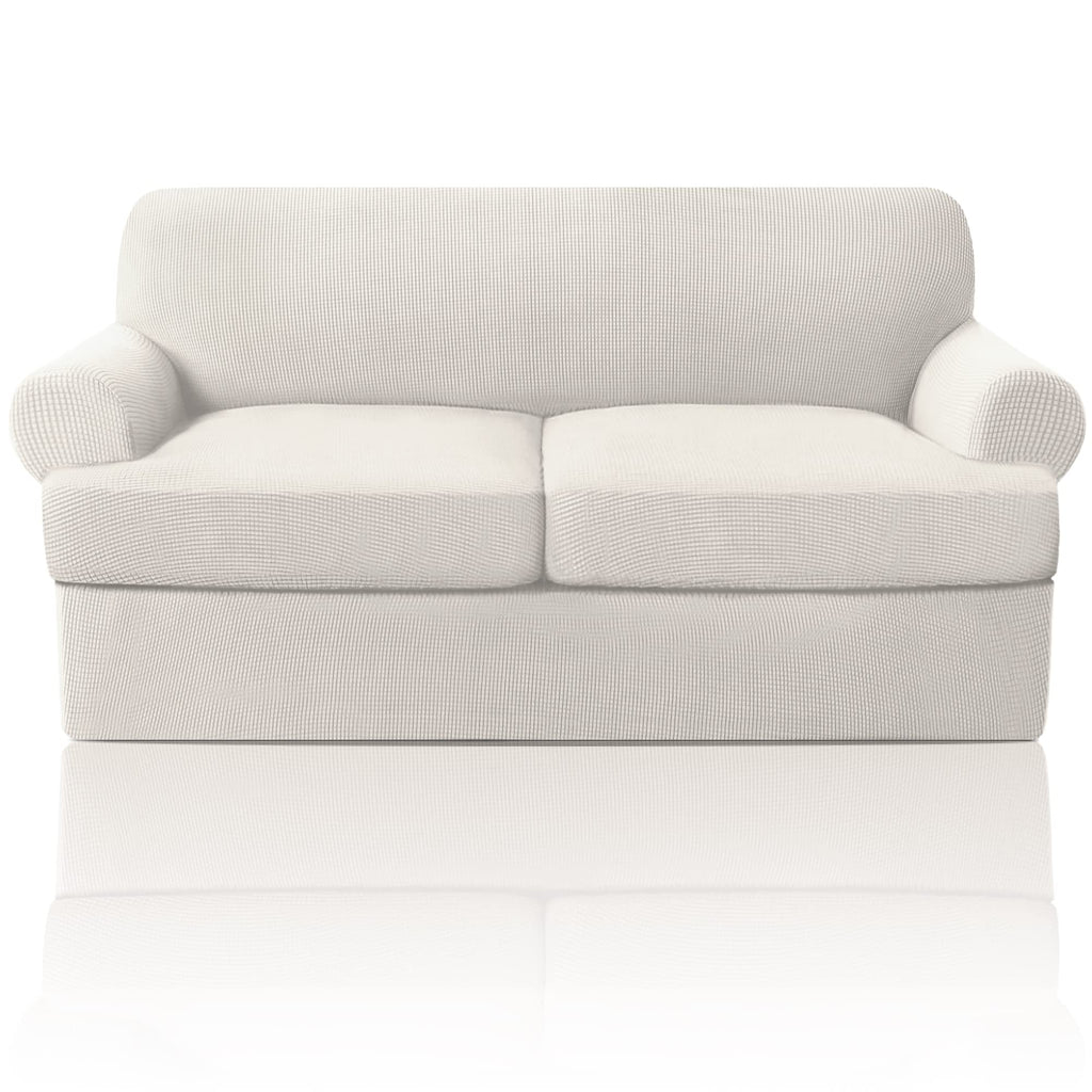PrinceDeco T Cushion Loveseat Slipcover - 3 Pieces Sofa Cover for 2 Cushion Couch with 2 Individual T Shape Seat Covers Width Up to 76 Inch - Stretch, Machine Washable, Porcelain