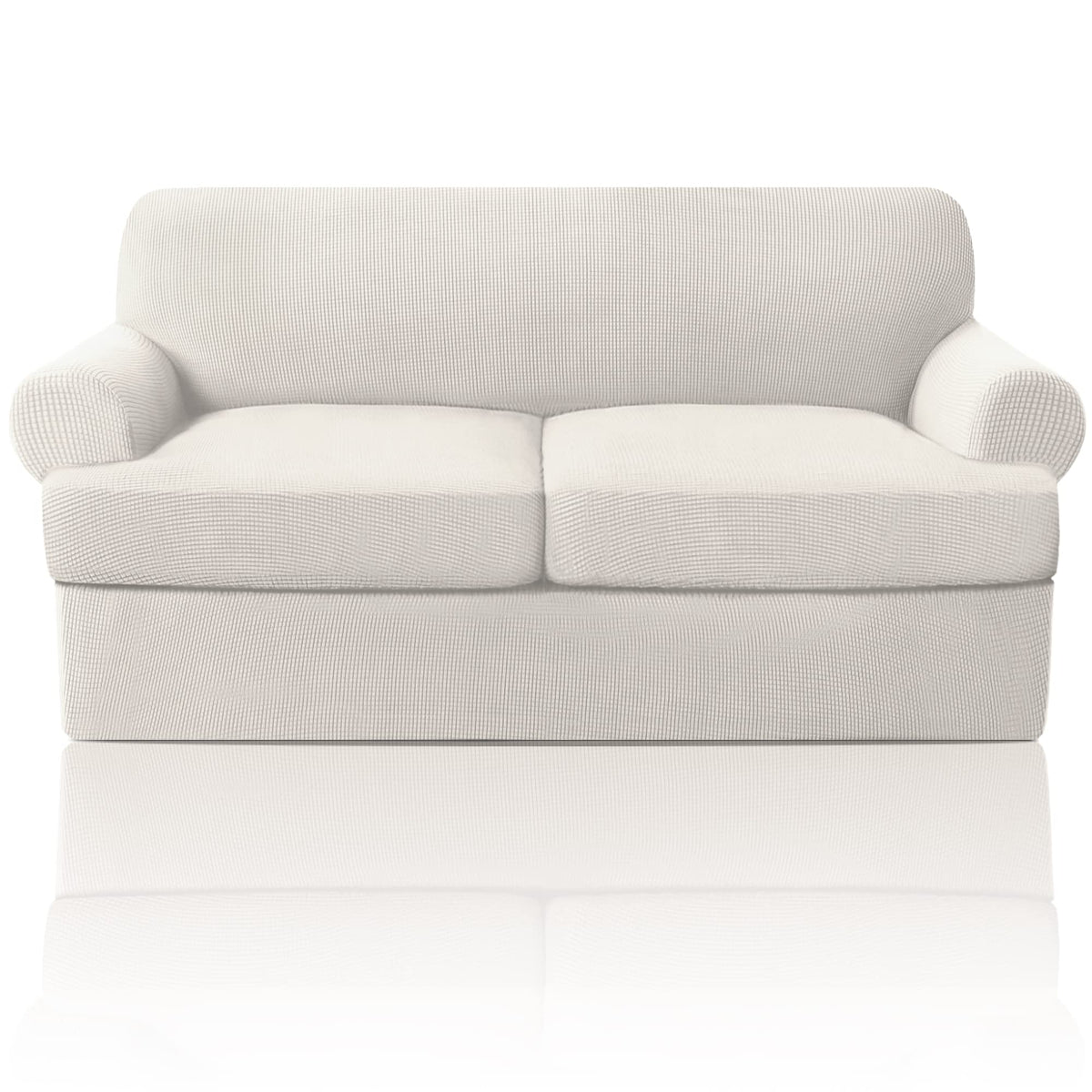 PrinceDeco T Cushion Loveseat Slipcover - 3 Pieces Sofa Cover for 2 Cushion Couch with 2 Individual T Shape Seat Covers Width Up to 76 Inch - Stretch, Machine Washable, Porcelain