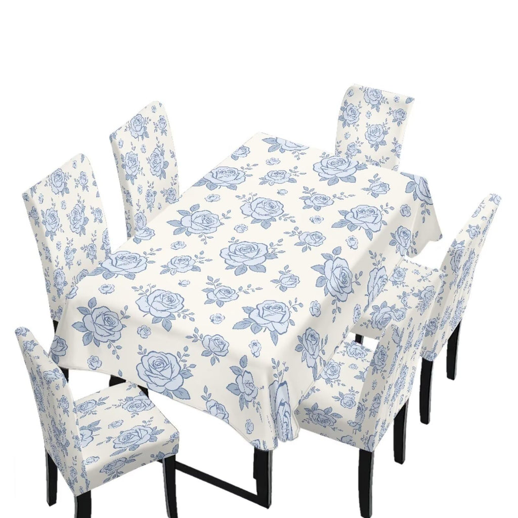 Light Grey 7 Pcs Tablecloth and Chair Covers Set Removable Chair Covers Set of 6 with Table Cover for Dining Room Washable Furniture Protector for Family Gathering Potluck