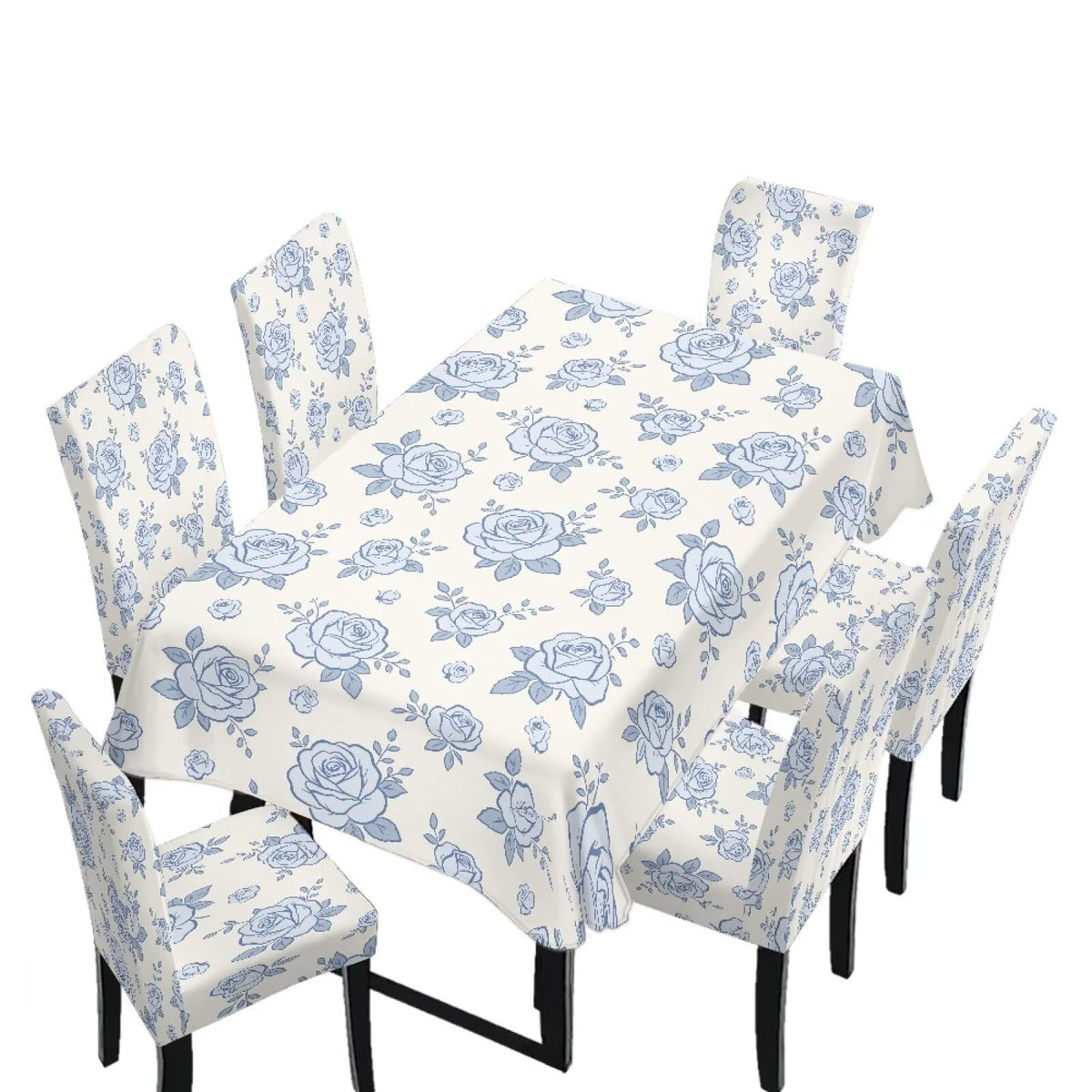 Light Grey 7 Pcs Tablecloth and Chair Covers Set Removable Chair Covers Set of 6 with Table Cover for Dining Room Washable Furniture Protector for Family Gathering Potluck