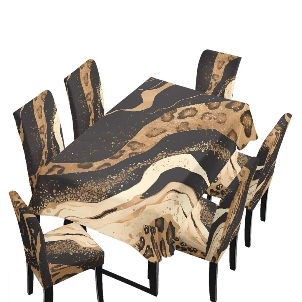 Fall Pumpkin Rectangular Table Cloth & Dining Chair Covers Set of 7, Stain Resistant Wipeable Chair Protectors for Farmhouse Rustic Home Kitchen Party Decor