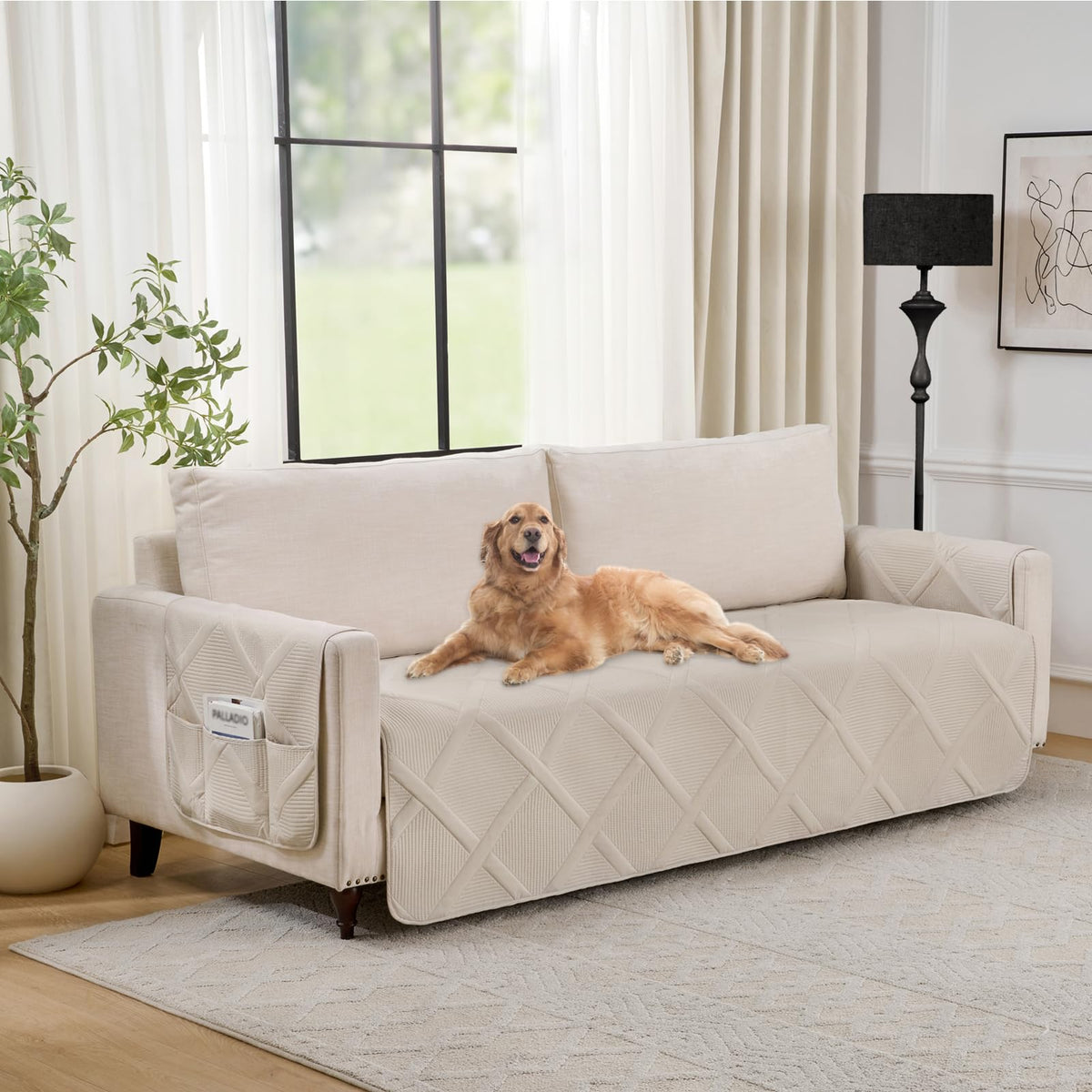 Backless Loveseat Covers for 2 Cushion Couch, Water-Repellent Covers for Leather Sofa Couch, Machine Washable Quilted Couch Covers, Pet Friendly Loveseat Slipcovers (Loveseat 48", Cool Gray)