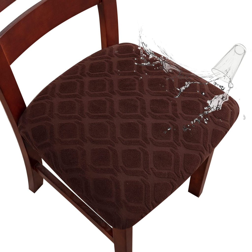 Genina Waterproof Seat Covers for Dining Room Chairs, Stretch Chair Seat Covers Removable Washable Dinning Room Kitchen Chair Cushion Slipcovers (Leaves-Taupe, 4 PCS)