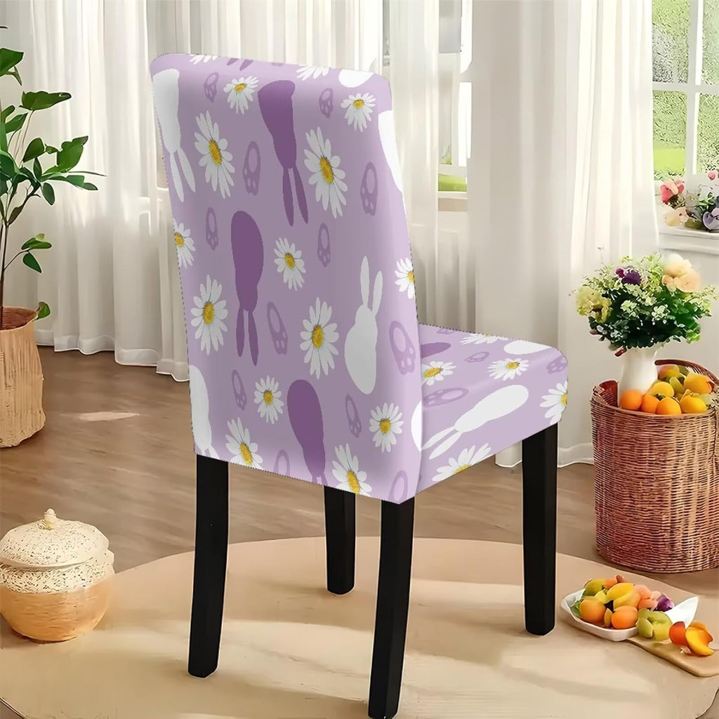 ZDCUSTOM Easter Table and Chair Covers for Parties Purple Bunny Dining Chairs Cover Daisy Tablecloths Rectangular for Easter Party