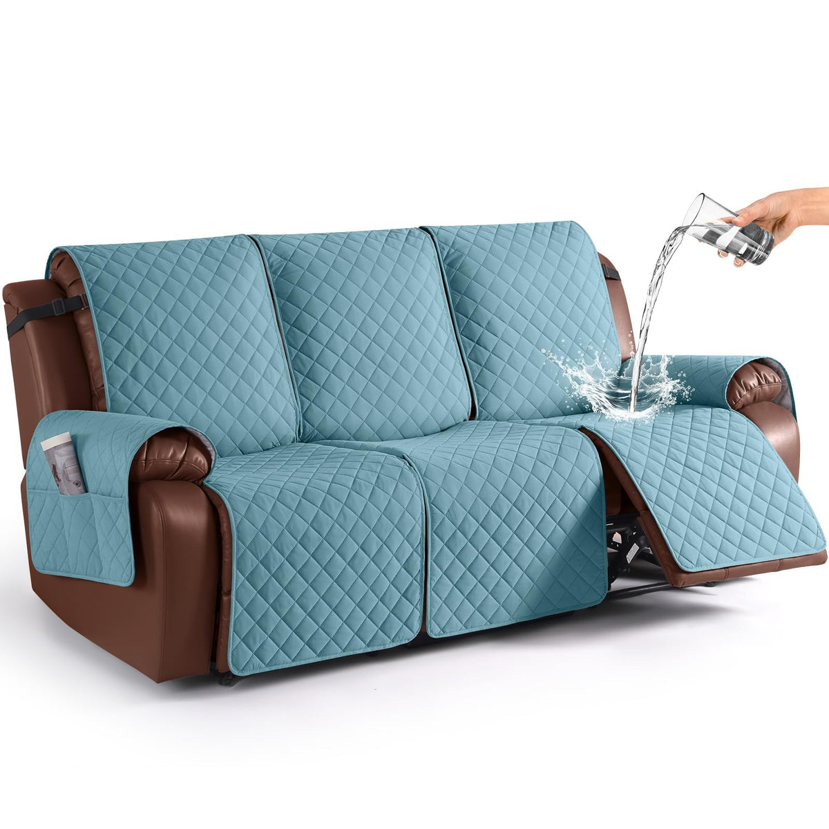 KinCam Waterproof Loveseat Recliner Covers Washable, 2 Seater, Light Gray