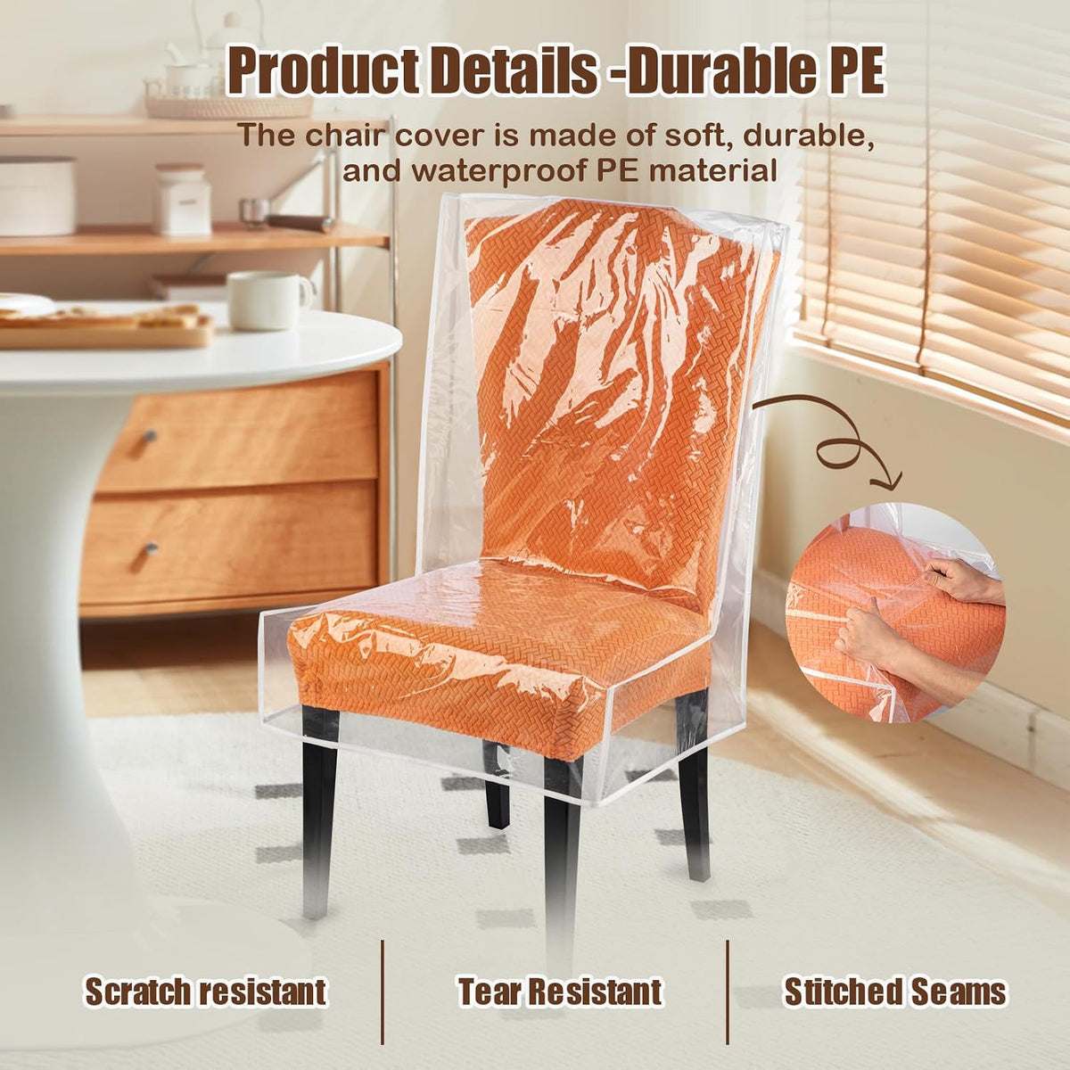 Dining Chair Covers, Waterproof Chair Covers - 4 Pack Clear Plastic Seat Chair Protector for Kitchen Keep Your Chair Away from Water Dust Stain and Pet Claws W/21 x D/18 Fits 16-23" (4)