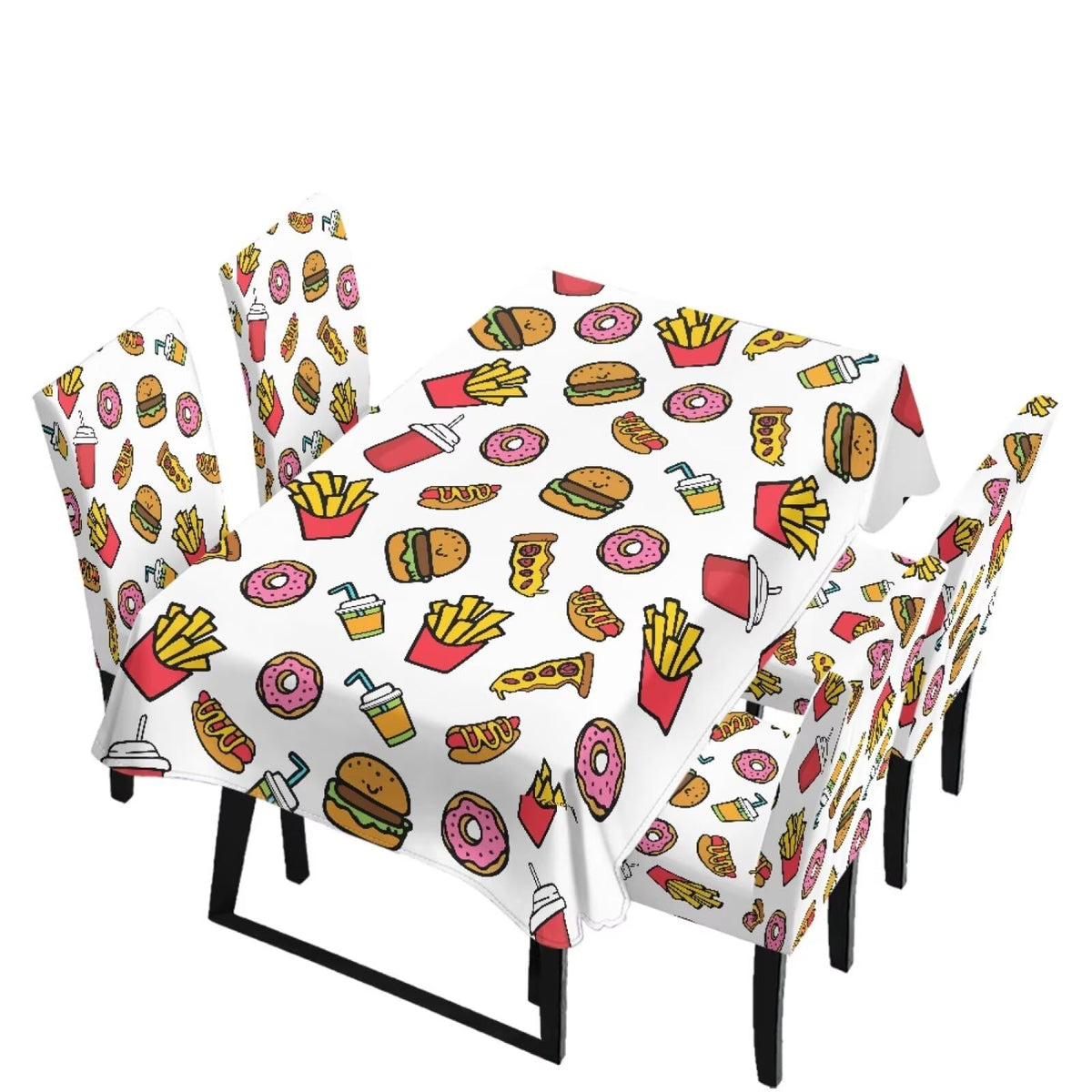 5 Pack Dining Table Cloth Rectangle 4 Seater Includes Kitchen Chair Covers, Stretch Seat Covers for Dining Chairs Anti-dust Washable Table Protector, Tribe Aztec Geometry Print