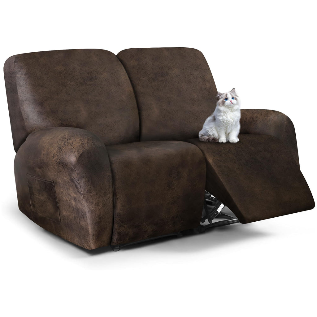 ANARACHON Leather Look Loveseat Recliner Cover, 6-Pieces Stretch Dual Recliner Sofa Covers, Soft Reclining Couch Slipcover, Washable Furniture Protector for Pets (2 Seater,256 Black)