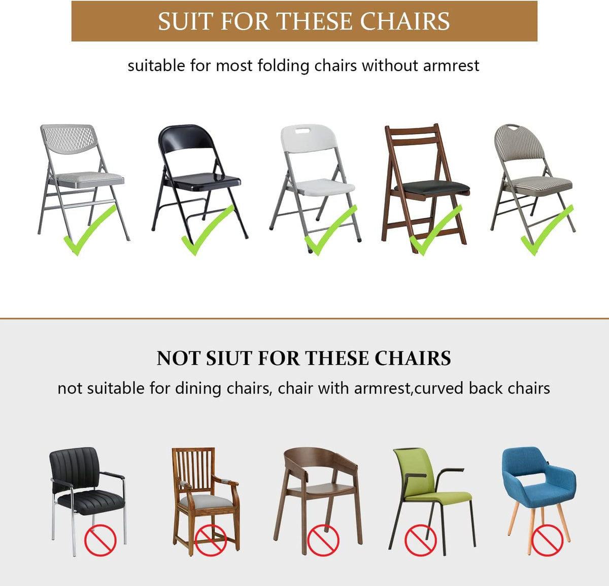 ManMengJi Spandex Folding Chair Covers, Black Folding Chair Slipcovers 6 PCS, Universal Fitted Chair Slipcovers for Wedding, Party, Banquet, Holidays, Celebration
