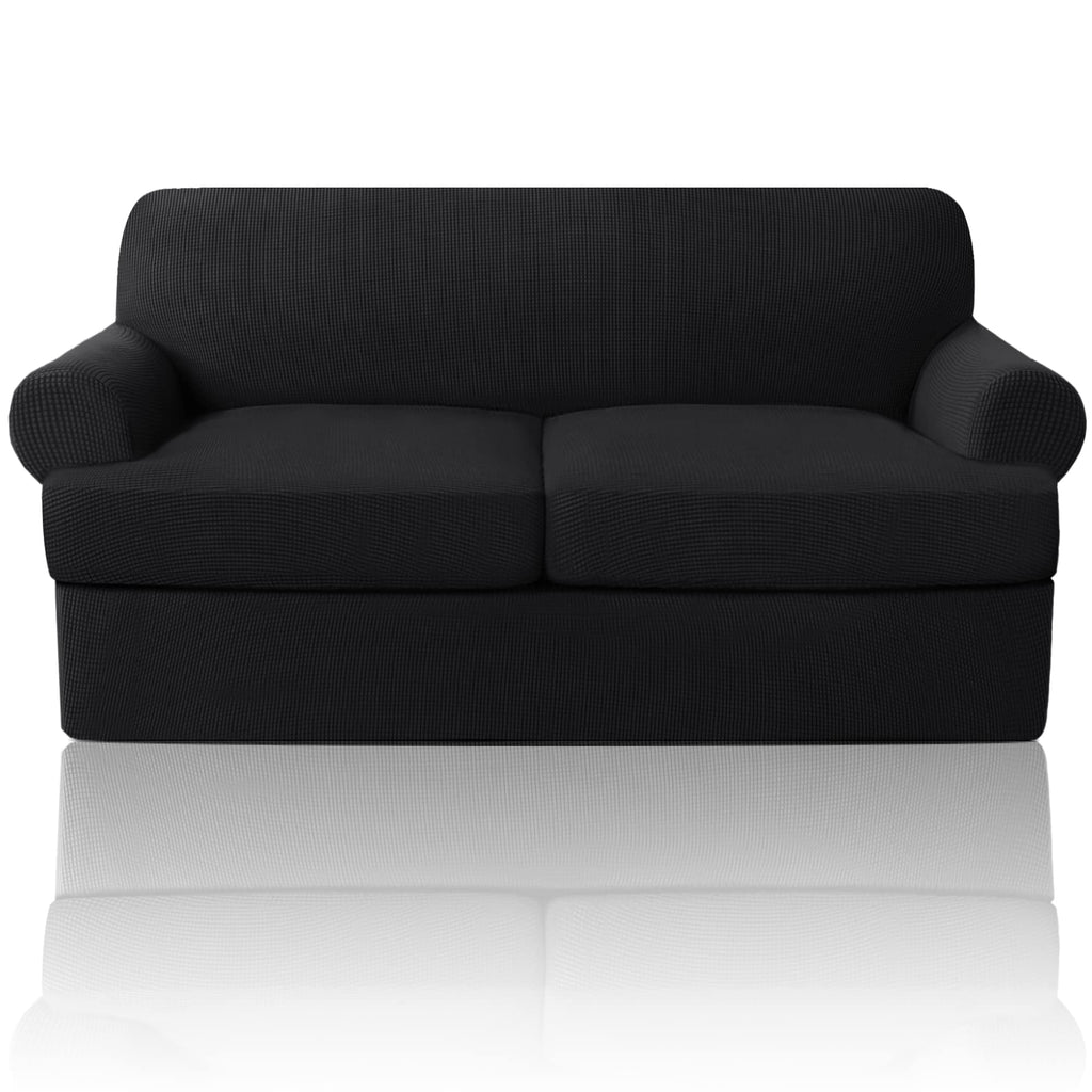 PrinceDeco T Cushion Loveseat Slipcover - 3 Pieces Sofa Cover for 2 Cushion Couch with 2 Individual T Shape Seat Covers Width Up to 76 Inch - Stretch, Machine Washable, Porcelain