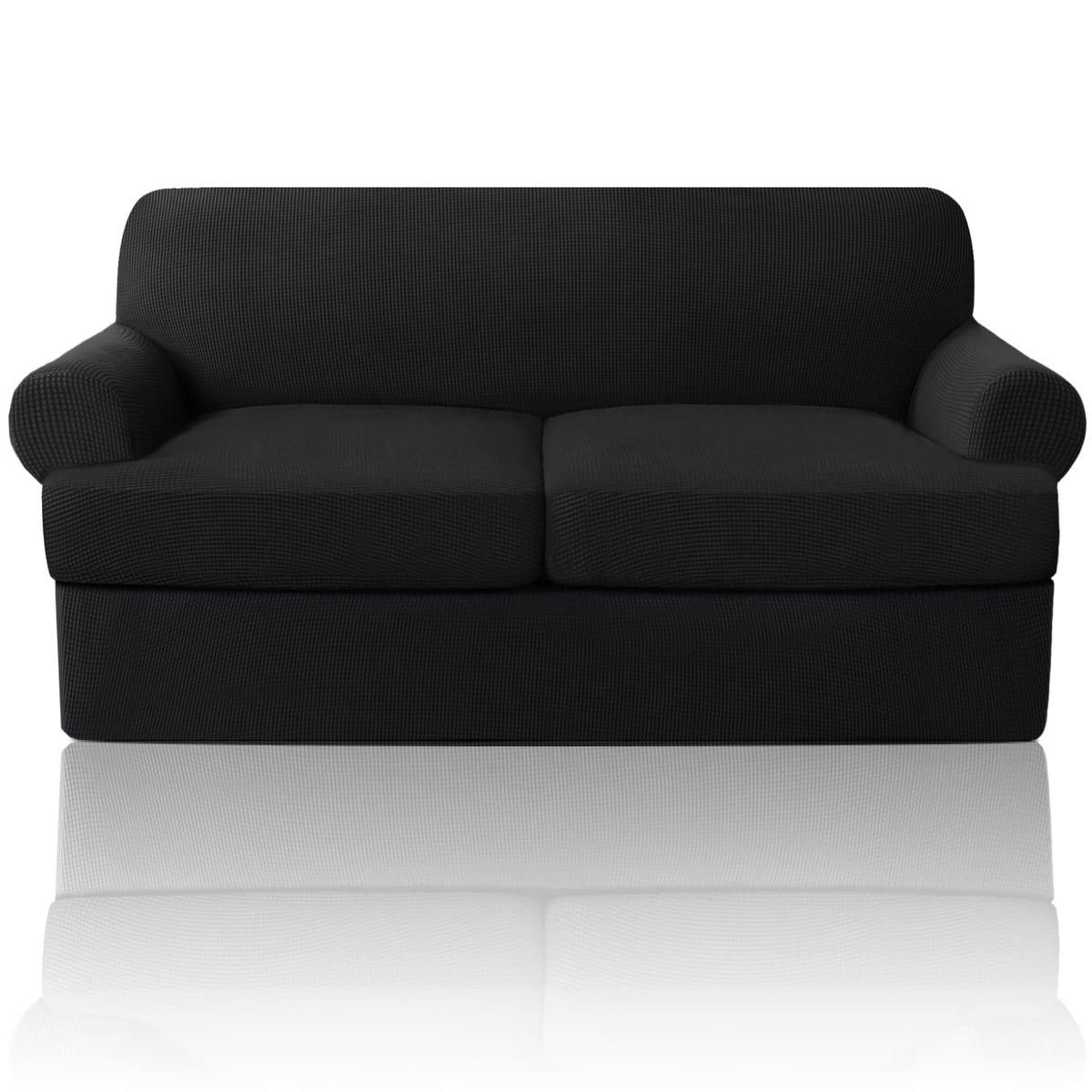 PrinceDeco T Cushion Loveseat Slipcover - 3 Pieces Sofa Cover for 2 Cushion Couch with 2 Individual T Shape Seat Covers Width Up to 76 Inch - Stretch, Machine Washable, Porcelain
