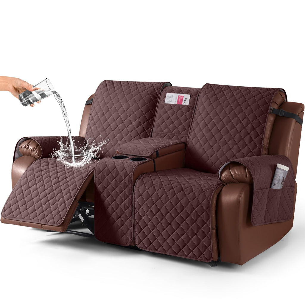 KinCam 100% Waterproof Loveseat Recliner Cover with Console, Khaki