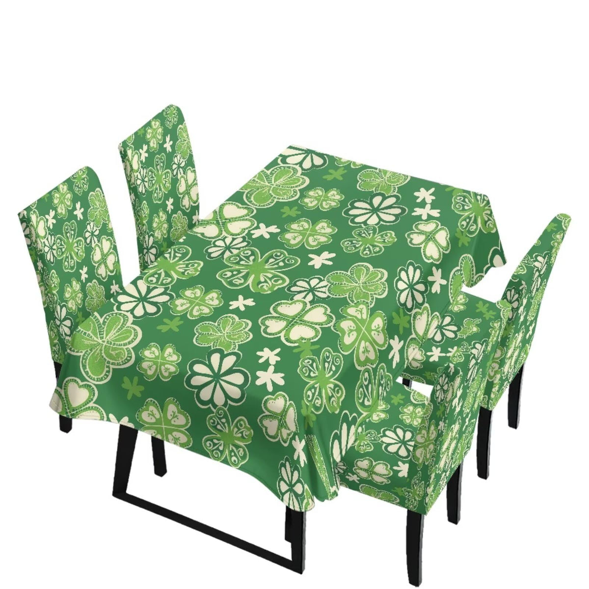 Stretch Dining Table Cloth and Chair Covers Set, 4 Seater Table Cover Anti-Wrinkle Parsons Chair Slipcovers Machine Washable Seat Protector for St. Patrick's Day Decor, Green Shamrock