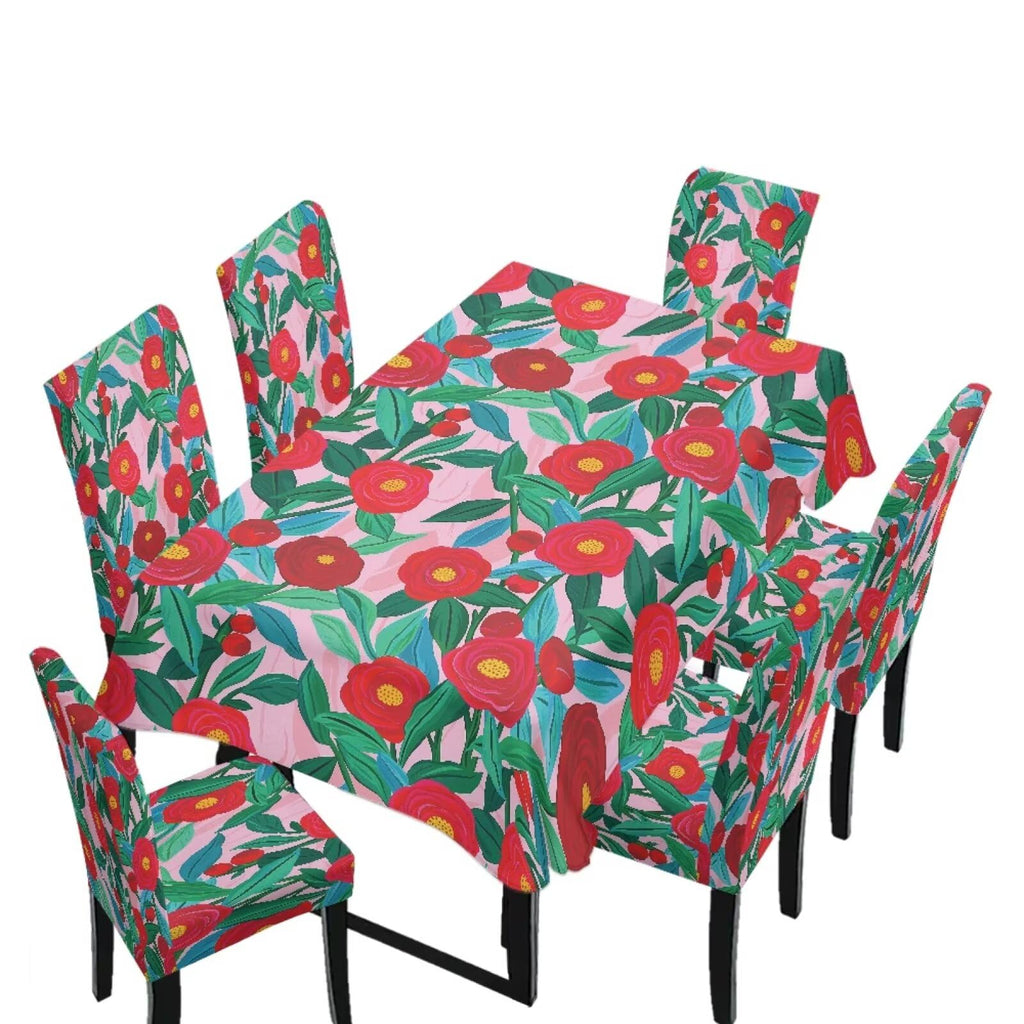5 Pack Dining Table Cloth Rectangle 4 Seater Includes Kitchen Chair Covers, Stretch Seat Covers for Dining Chairs Anti-dust Washable Table Protector, Tribe Aztec Geometry Print