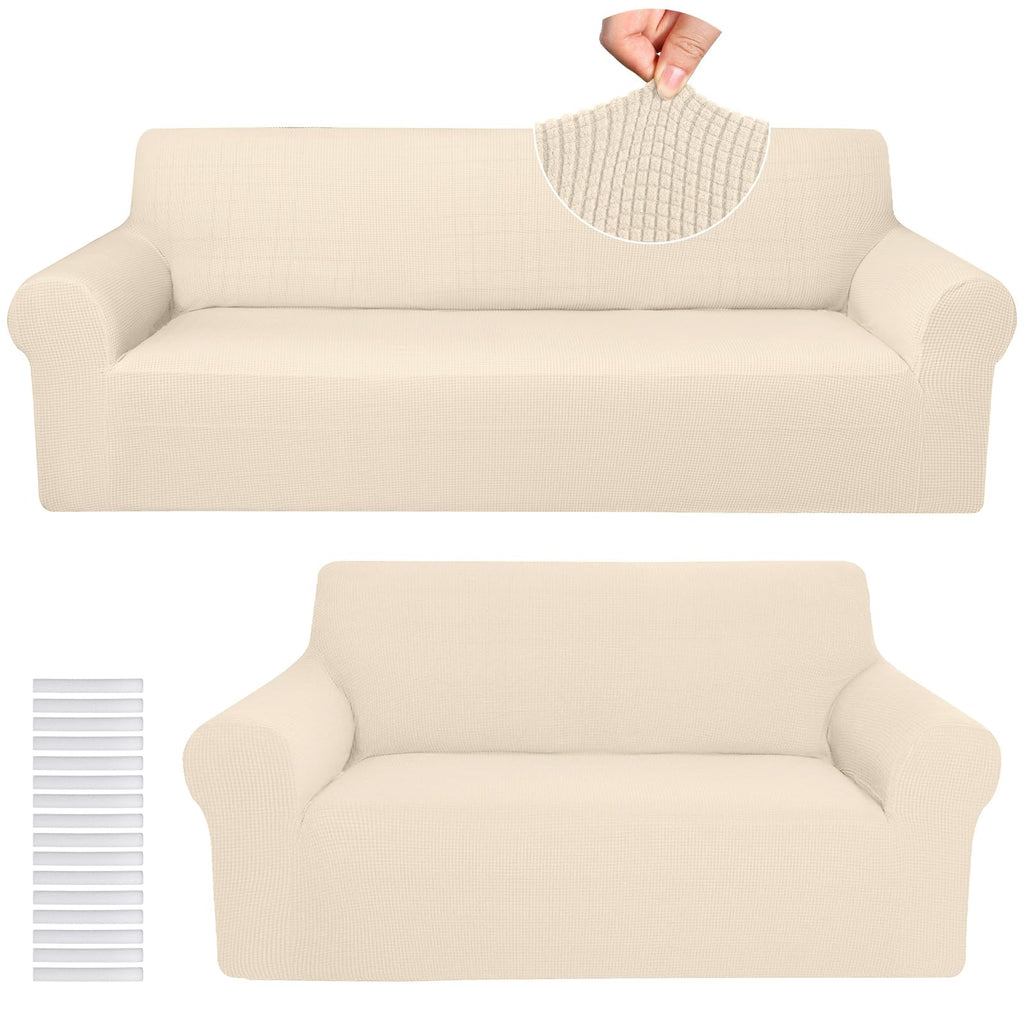 Peryiter 2 Pcs Couch and Loveseat Sofa Covers,Navy Blue,Milk Silk