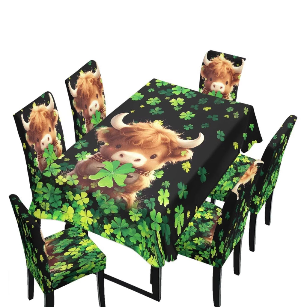 Easter Table Cloth Rectangle Table Set of 7 Include Kitchen Chair Covers and Tablecloths for Dining Room Banquet, Chair Seat Protector Cover, Easter Egg Bunny Floral Print Yellow