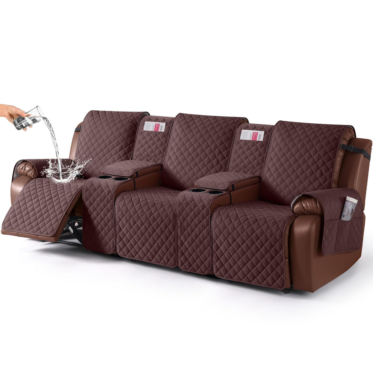 KinCam 100% Waterproof Loveseat Recliner Cover with Console, Khaki